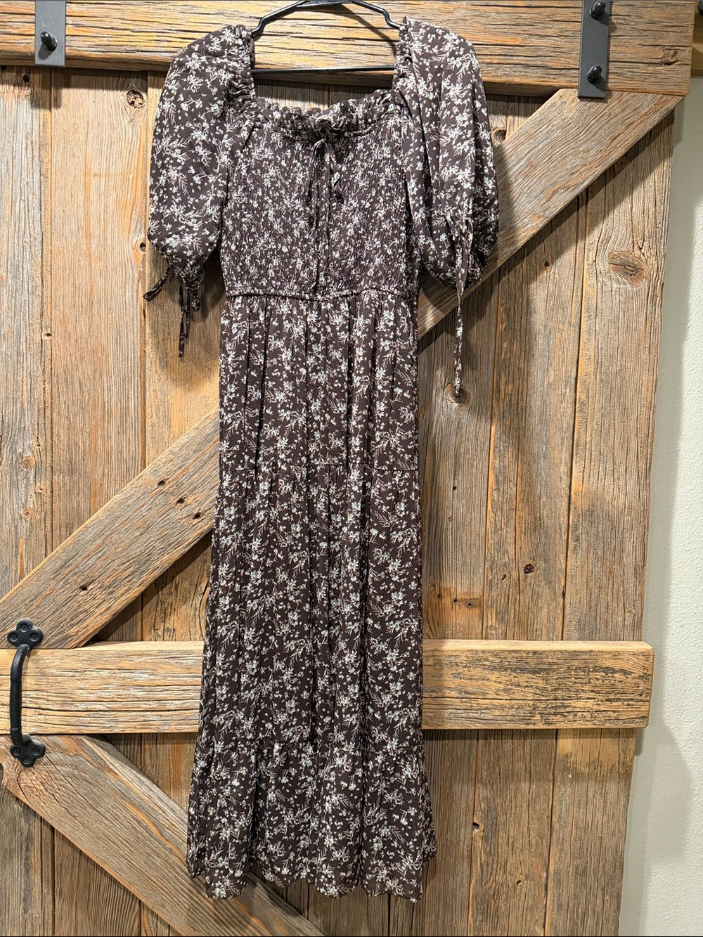 bohme Brown and Cream Floral Maxi Dress